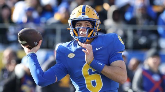 Pitt QB Mason Heintschel stepping into larger Year 2 role vs. Miami (Ohio) (College Football). Photo by Charles LeClaire-Imagn Images