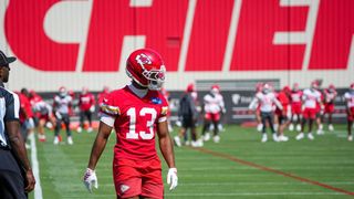 Chiefs rookie WR Cyrus Allen carted off practice field (NFL). Photo by Denny Medley-Imagn Images