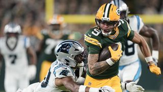 Packers WR Christian Watson (chest) leaves in ambulance (NFL). Photo by Jeff Hanisch