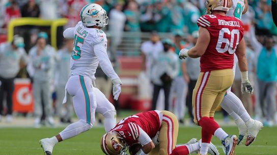 49ers QB Jimmy Garoppolo (ankle) carted off, out for game vs. Dolphins (NFL)