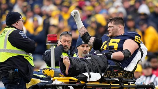 MIchigan OL Zak Zinter offers thanks after leg surgery (College Football)