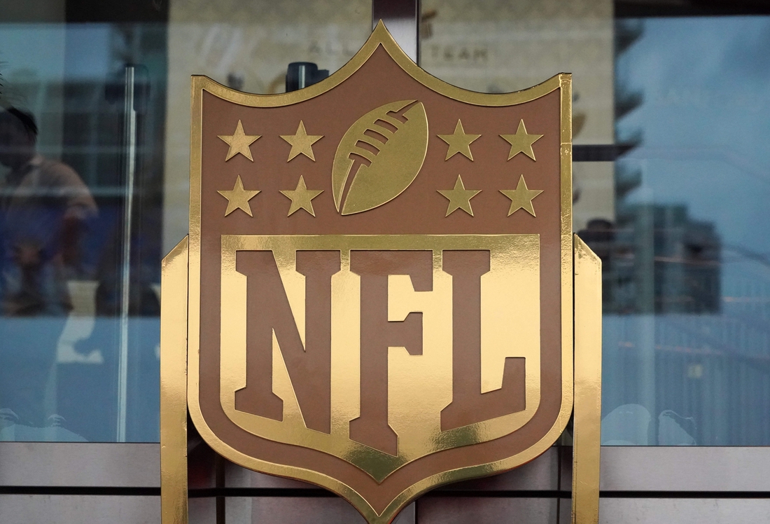 Feb 1, 2020; Miami Gardens, Florida, USA; General overall view of NFL golden shield logo at the NFL Honors show at the Adrienne Arsht Center. Mandatory Credit: Kirby Lee-USA TODAY Sports