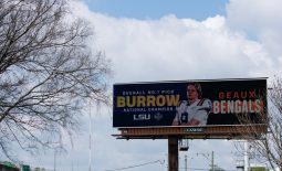 Apr 24, 2020; Cincinnati, Ohio, USA;  A view of a billboard on Interstate 75 North welcoming LSU quarterback Joe Burrow to Cincinnati, after being selected number one overall in the 2020 NFL Draft. Mandatory Credit: Aaron Doster-USA TODAY Sports