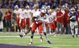 Aug 31, 2019; Manhattan, KS, USA; Nicholls State Colonels wide receiver Dai'Jean Dixon (5) is tackled by Kansas State Wildcats defensive back AJ Parker (12) during the fourth quarter at Bill Snyder Family Stadium. Mandatory Credit: Scott Sewell-USA TODAY Sports