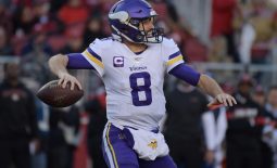 Jan 11, 2020; Santa Clara, California, USA; Minnesota Vikings quarterback Kirk Cousins (8) throws against the San Francisco 49ers during the second half in the NFC Divisional Round playoff football game at Levi's Stadium. Mandatory Credit: Kirby Lee-USA TODAY Sports