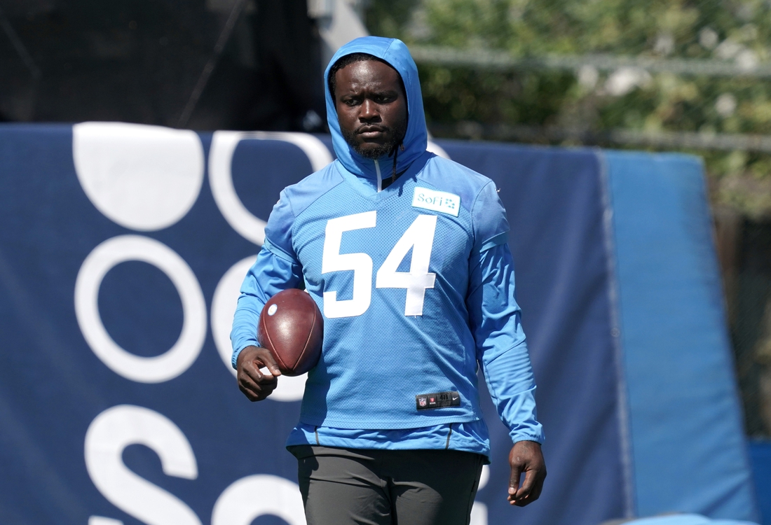 Aug 14, 2020; Costa Mesa, California, USA; Los Angeles Chargers linebacker Melvin Ingram III (54) during training camp at the Jack Hammett Sports Complex. Mandatory Credit: Kirby Lee-USA TODAY Sports