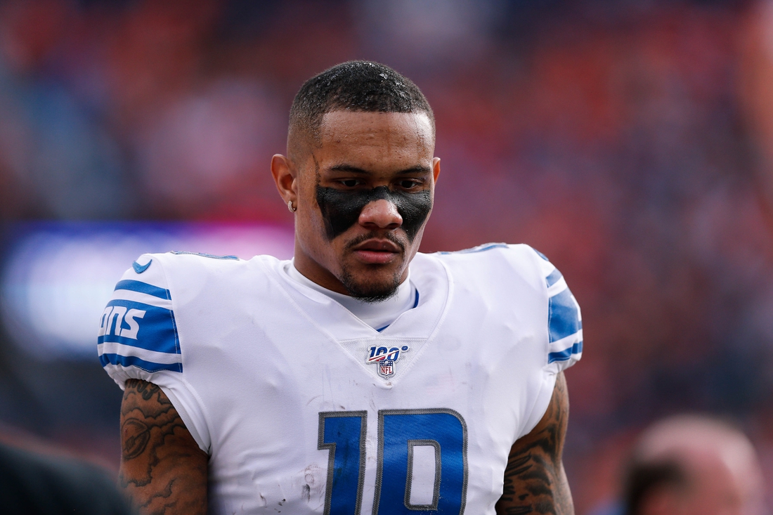 Dec 22, 2019; Denver, Colorado, USA; Detroit Lions wide receiver Kenny Golladay (19) in the second quarter against the Denver Broncos at Empower Field at Mile High. Mandatory Credit: Isaiah J. Downing-USA TODAY Sports