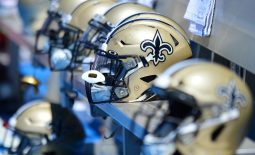 Aug 18, 2019; Carson, CA, USA; A general view of New Orleans Saints helmets against the Los Angeles Chargers at Dignity Health Sports Park. Mandatory Credit: Jake Roth-USA TODAY Sports