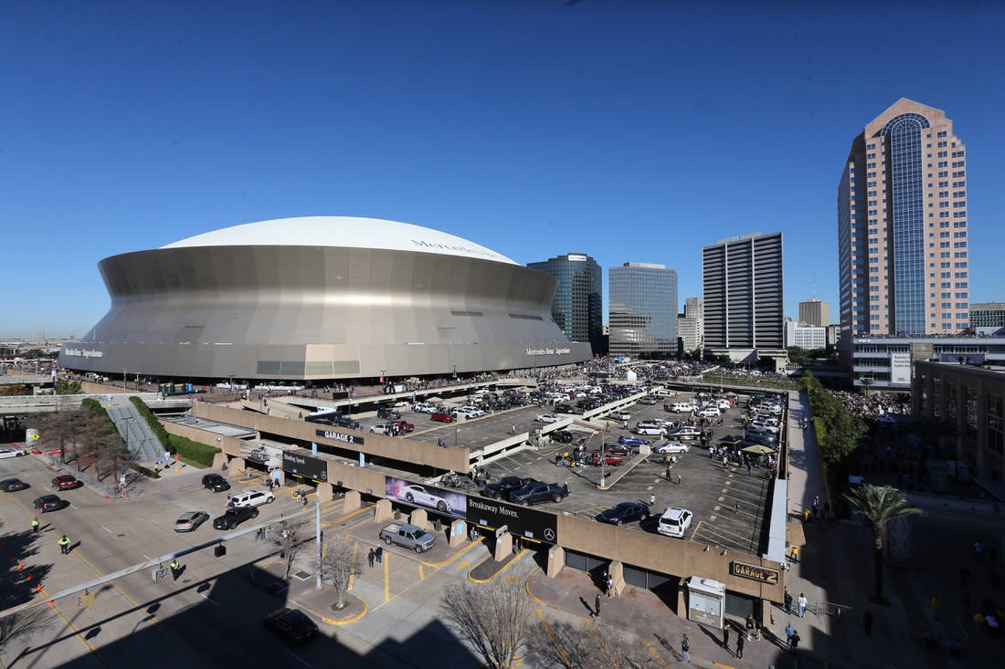 Jan 5, 2020; New Orleans, Louisiana, USA; The exterior of the Mercedes-Benz Superdome is seen before a NFC Wild Card playoff football game between the New Orleans Saints and the Minnesota Vikings. Mandatory Credit: Chuck Cook -USA TODAY Sports