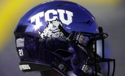 Sep 1, 2018; Fort Worth, TX, USA; A general view of the TCU Horned Frogs helmet before the game against the Southern University Jaguars at Amon G. Carter Stadium. Mandatory Credit: Tim Heitman-USA TODAY Sports
