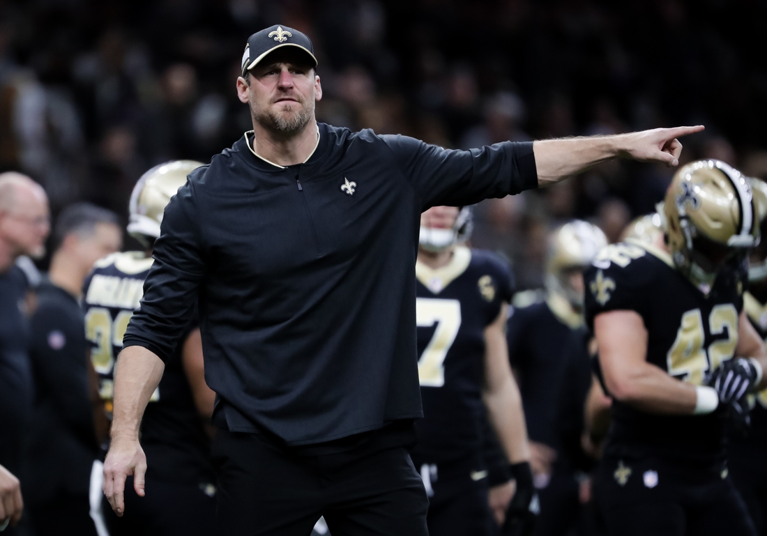 Jan 13, 2019; New Orleans, LA, USA; New Orleans Saints assistant head coach and tight end coach Dan Campbell during pregame of a NFC Divisional playoff football game against the Philadelphia Eagles at Mercedes-Benz Superdome. Mandatory Credit: Derick E. Hingle-USA TODAY Sports