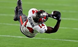 Feb 7, 2021; Tampa, FL, USA;  Tampa Bay Buccaneers wide receiver Chris Godwin (14) makes a catch during the third quarter against the Kansas City Chiefs in Super Bowl LV at Raymond James Stadium.  Mandatory Credit: Matthew Emmons-USA TODAY Sports