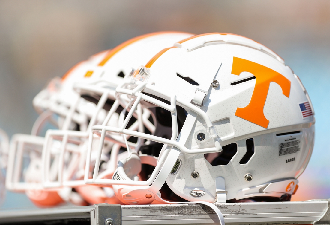 Sep 1, 2018; Charlotte, NC, USA; A Tennessee Volunteers helmet is seen pregame before the game against the West Virginia Mountaineers at Bank of America Stadium. Mandatory Credit: Ben Queen-USA TODAY Sports