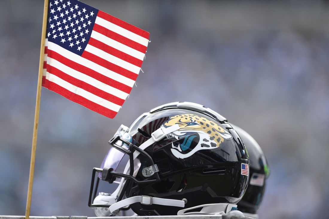 Oct 6, 2019; Charlotte, NC, USA; Jacksonville Jaguars helmet in the third quarter at Bank of America Stadium. Mandatory Credit: Bob Donnan-USA TODAY Sports