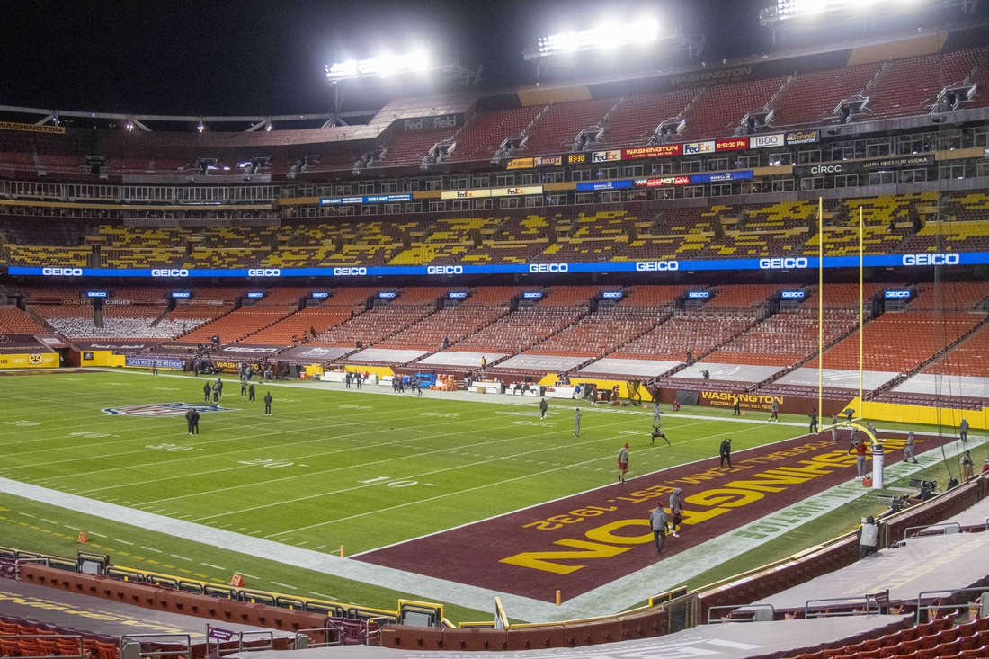 Jan 9, 2021; Landover, Maryland, USA; General view of FedEx Field before the game between the Washington Football Team and the Tampa Bay Buccaneers. Mandatory Credit: Brad Mills-USA TODAY Sports