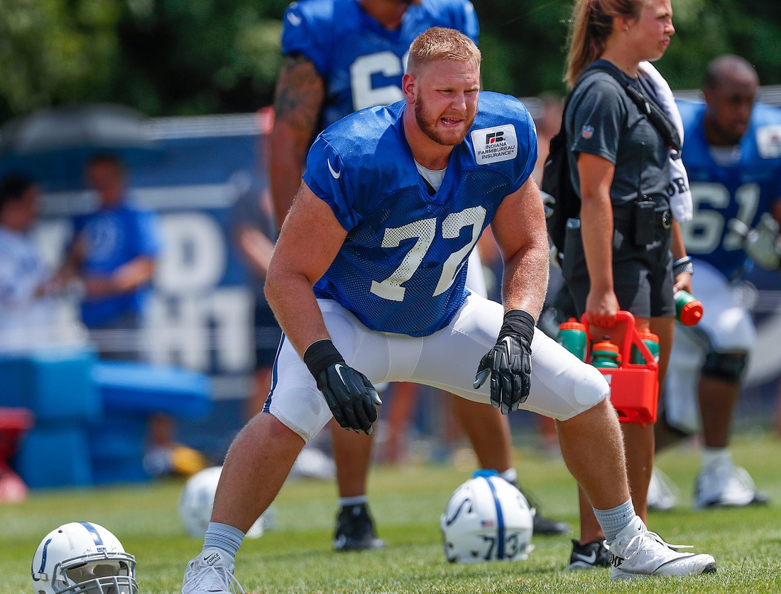 Indianapolis Colts offensive guard Braden Smith (72) during their preseason training camp practice at Grand Park in Westfield on Monday, August 5, 2019.

Colts Preseason Training Camp