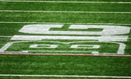 Dec 19, 2020; Indianapolis, Indiana, USA; The Big 10 Conference logo is seen on the field during the first half between the Ohio State Buckeyes and the Northwestern Wildcats at Lucas Oil Stadium. Mandatory Credit: Aaron Doster-USA TODAY Sports