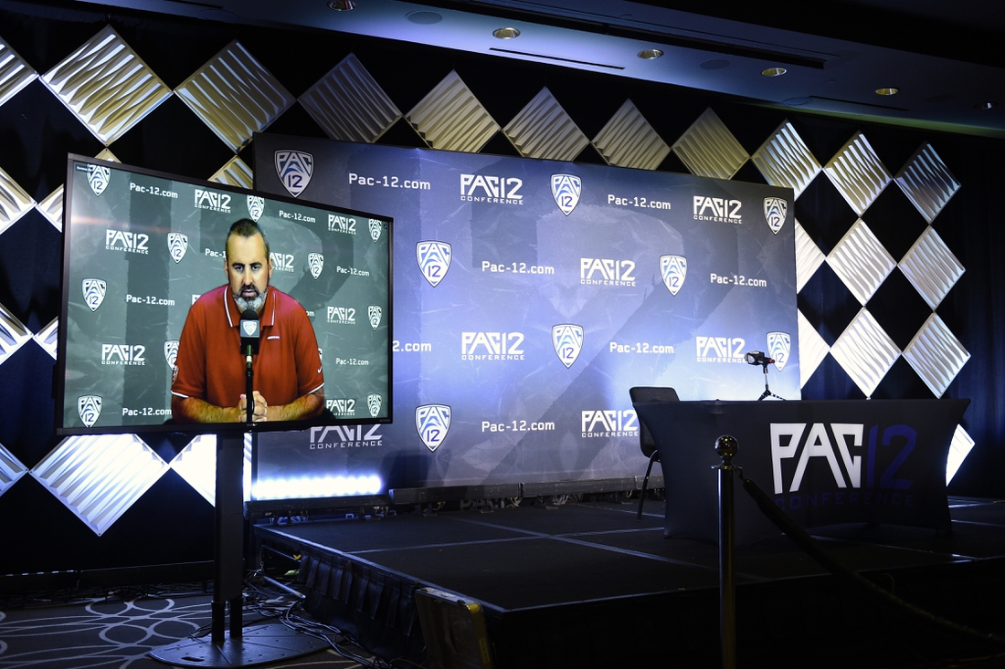 Jul 27, 2021; Hollywood, CA, USA; Washington State Cougars head coach Nick Rolovich speaks with the media during the Pac-12 football Media Day at the W Hollywood. Mandatory Credit: Kelvin Kuo-USA TODAY Sports