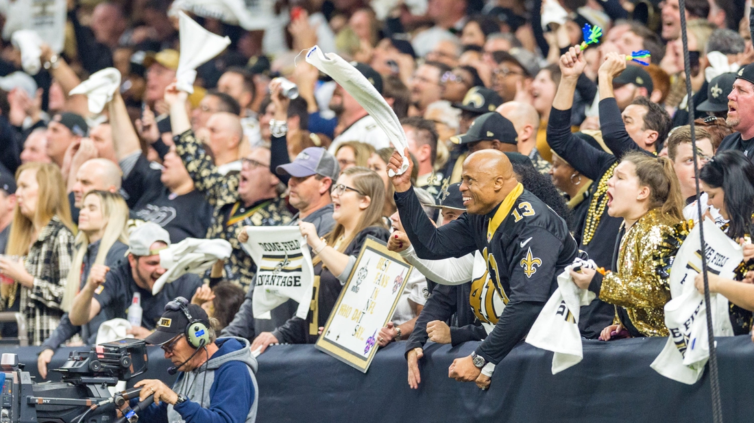Saints fans cheering during the NFC Championship playoff football game between the New Orleans Saints and the Los Angeles Rams at the Mercedes-Benz Superdome in New Orleans. Sunday, Jan. 20, 2019.