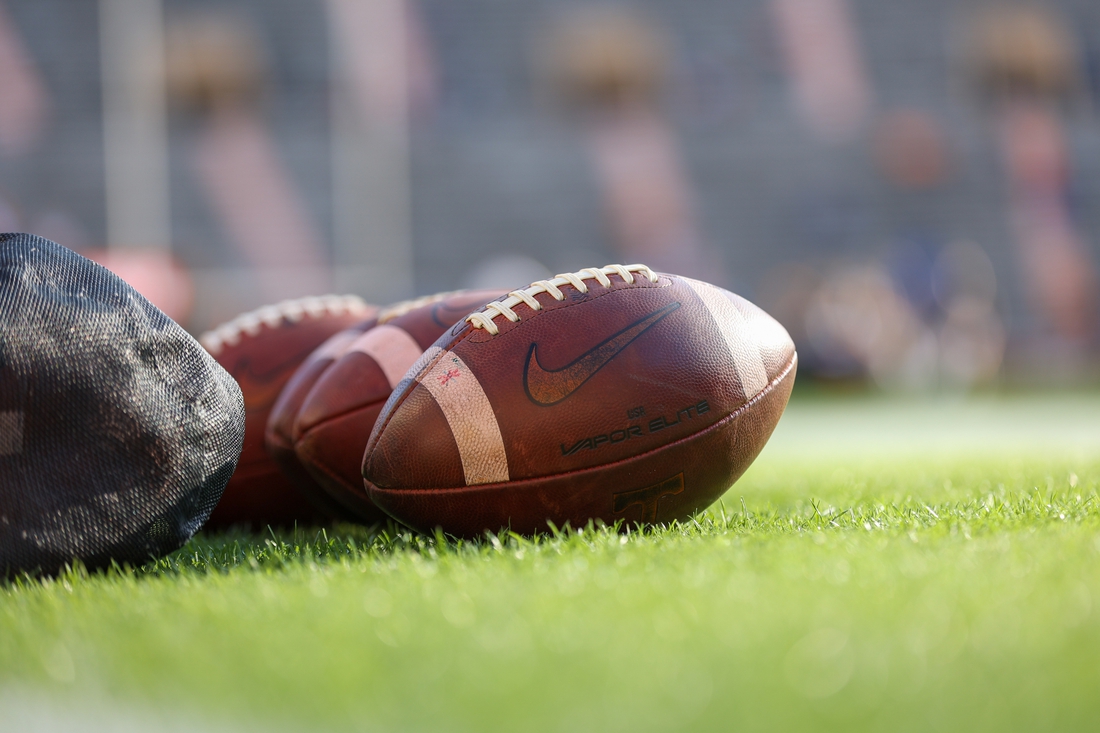 Dec 5, 2020; Knoxville, Tennessee, USA; Footballs lay on the field before the game between the Tennessee Volunteers and the Florida Gators at Neyland Stadium. Mandatory Credit: Randy Sartin-USA TODAY Sports