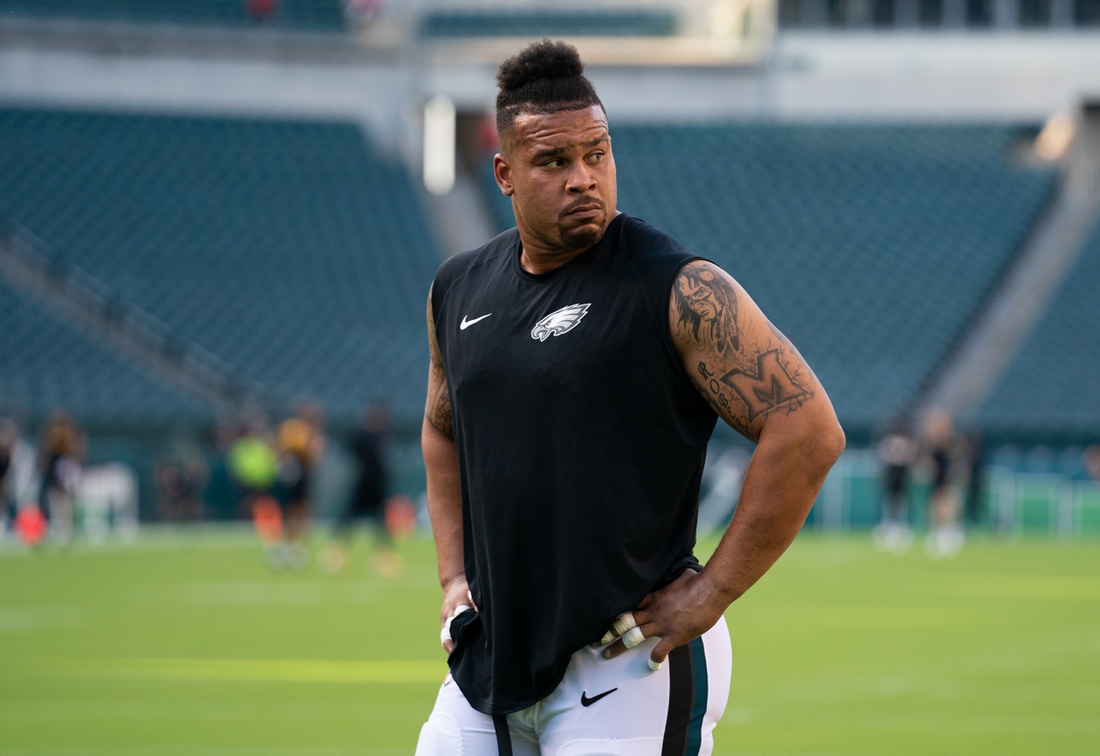 Aug 12, 2021; Philadelphia, Pennsylvania, USA; Philadelphia Eagles offensive guard Brandon Brooks before a game against the Pittsburgh Steelers at Lincoln Financial Field. Mandatory Credit: Bill Streicher-USA TODAY Sports