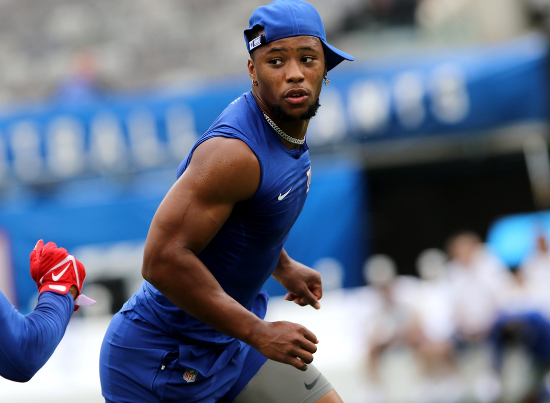 Saquon Barkley, of the New York Giants, is shown before the game, at MetLife Stadium, in East Rutherford. Thursday, August 26, 2021

Wayne Boe