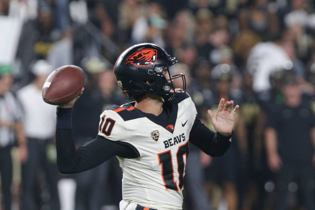 Oregon State quarterback Chance Nolan (10) throws during the third quarter of an NCAA college football game, Saturday, Sept. 4, 2021 at Ross-Ade Stadium in West Lafayette.

Cfb Purdue Vs Oregon State