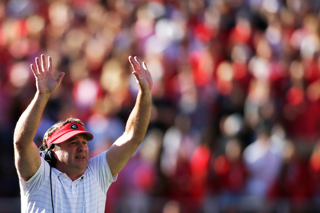 Georgia coach Kirby Smart on the sideline during the first half of an NCAA college football game between Kentucky and Georgia in Athens, Ga., on Saturday, Oct. 16, 2021.

News Joshua L Jones