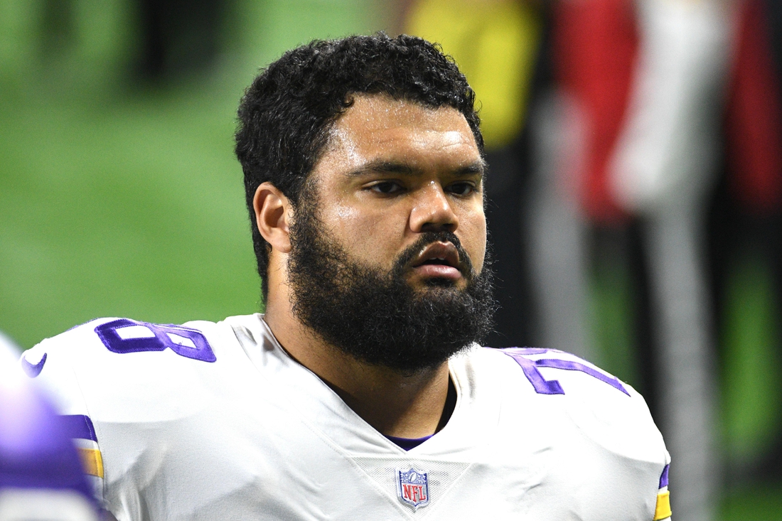 Jan 3, 2021; Detroit, Michigan, USA; Minnesota Vikings offensive guard Dakota Dozier (78) before the game against the Detroit Lions at Ford Field. Mandatory Credit: Tim Fuller-USA TODAY Sports