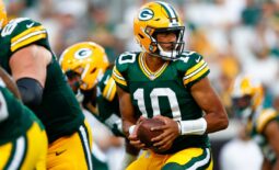 Sep 12, 2021; Jacksonville, Florida, USA;  Green Bay Packers quarterback Jordan Love (10) looks to hand off in the fourth quarter against the New Orleans Saints at TIAA Bank Field. Mandatory Credit: Nathan Ray Seebeck-USA TODAY Sports