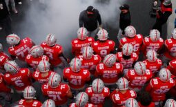 Ohio State Buckeyes head coach Ryan Day leads his team onto the field prior to the NCAA football game against the Michigan State Spartans at Ohio Stadium in Columbus on Saturday, Nov. 20, 2021.Michigan State Spartans At Ohio State Buckeyes Football