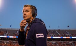 Sep 4, 2021; Charlottesville, Virginia, USA; Virginia Cavaliers head coach Bronco Mendenhall looks on during the game against William & Mary Tribe at Scott Stadium. Mandatory Credit: Scott Taetsch-USA TODAY Sports