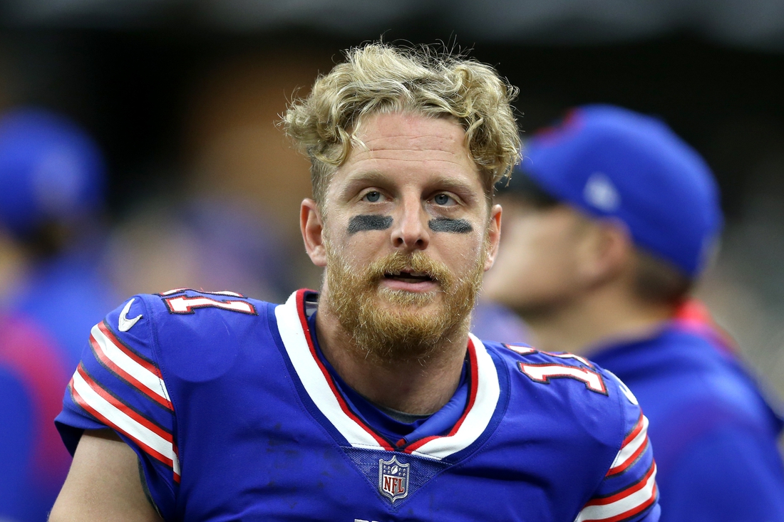 Nov 25, 2021; New Orleans, Louisiana, USA; Buffalo Bills wide receiver Cole Beasley (11) on the sidelines in the second half of their game against the New Orleans Saints at the Caesars Superdome. Mandatory Credit: Chuck Cook-USA TODAY Sports