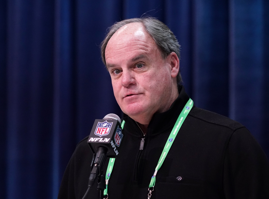 Feb 25, 2020; Indianapolis, Indiana, USA; Pittsburgh Steelers general manager Kevin Colbert speaks during the NFL Scouting Combine at the Indiana Convention Center. Mandatory Credit: Kirby Lee-USA TODAY Sports