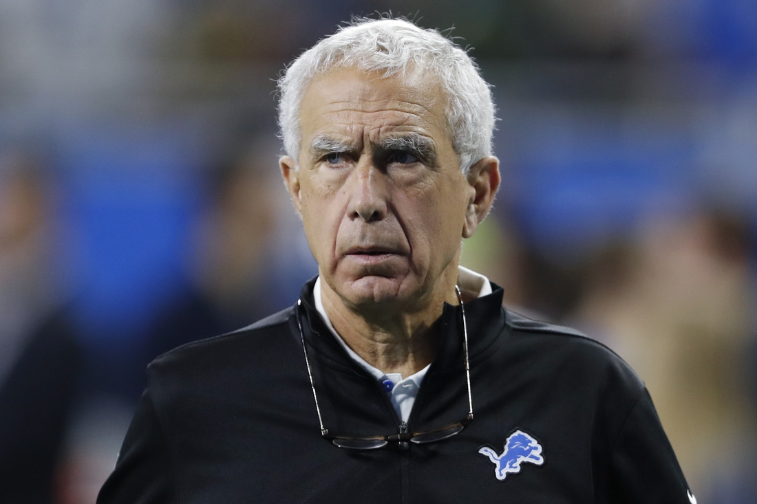 Dec 29, 2019; Detroit, Michigan, USA; Detroit Lions defensive coordinator Paul Pasqualoni looks on before the game against the Green Bay Packers at Ford Field. Mandatory Credit: Raj Mehta-USA TODAY Sports