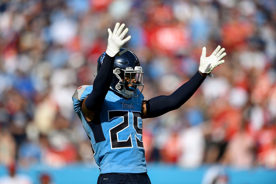 Tennessee Titans safety Dane Cruikshank (29) amps up the crowd during the fourth quarter at Nissan Stadium Sunday, Oct. 24, 2021 in Nashville, Tenn.

Titans Chiefs 209