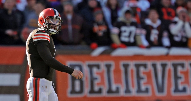 Cleveland Browns quarterback Baker Mayfield (6) walks off the field following an interception during the first half of an NFL football game against the Baltimore Ravens at FirstEnergy Stadium, Sunday, Dec. 12, 2021, in Cleveland, Ohio. [Jeff Lange/Beacon Journal]

Browns 6