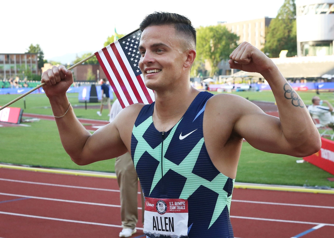 Devon Allen flexes for the cameras after earning a spot on the U.S. Olympic Team in the men's 110 hurdles.

Eug Year End Sports 19