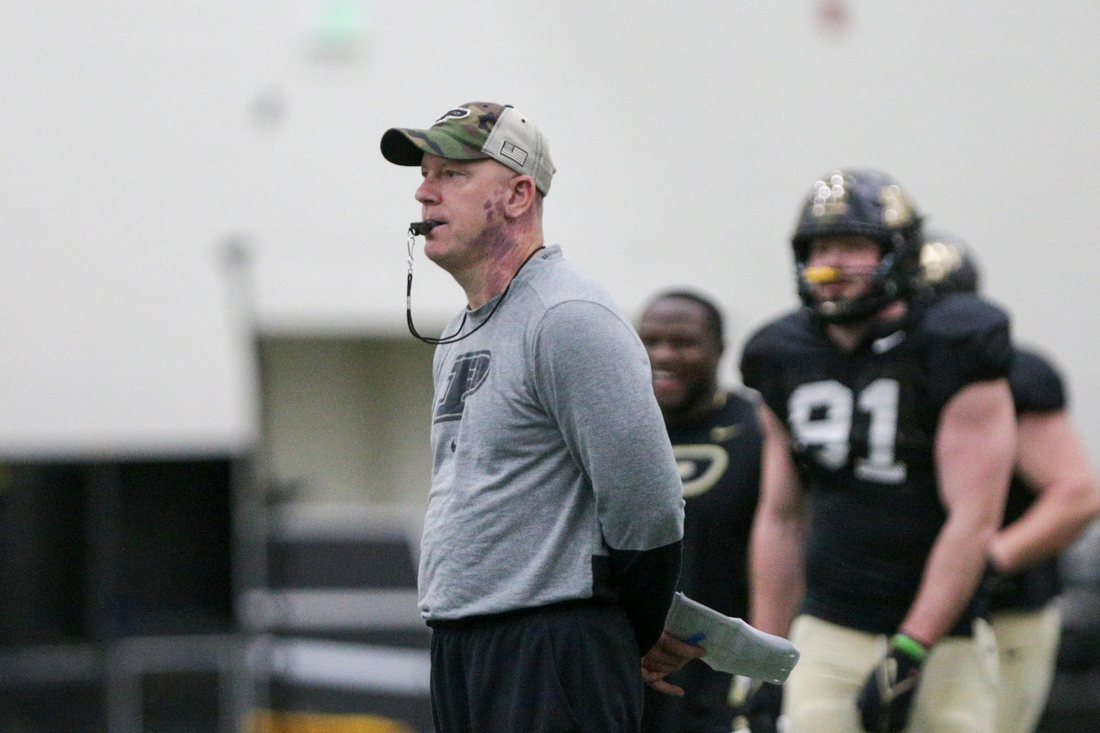 Purdue head coach Jeff Brohm during a practice, Friday, March 4, 2022 at Mollenkopf Athletic Center in West Lafayette.

Pfoot Practice March 4