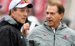 Texas A&M head coach Jimbo Fisher andAlabama head coach Nick Saban chat at midfield before the Alabama vs. Texas A&M game in Tuscaloosa, Ala., on Saturday September 22, 2018.

Pre420