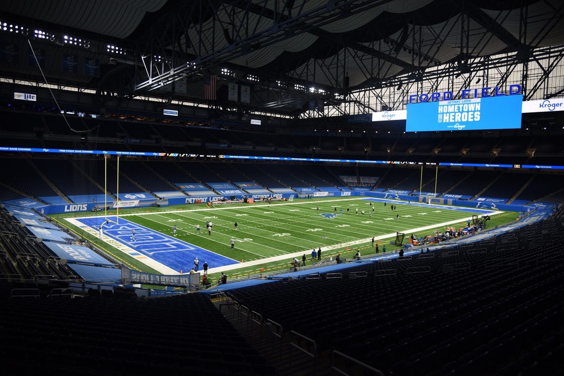 Oct 4, 2020; Detroit, Michigan, USA; A general view of Ford Field before then game between the Detroit Lions and the New Orleans Saints. Mandatory Credit: Tim Fuller-USA TODAY Sports