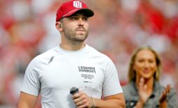 Former OU quarterback Baker Mayfield speaks to the crowd at Owen Field on April 23 in Norman.

cover small