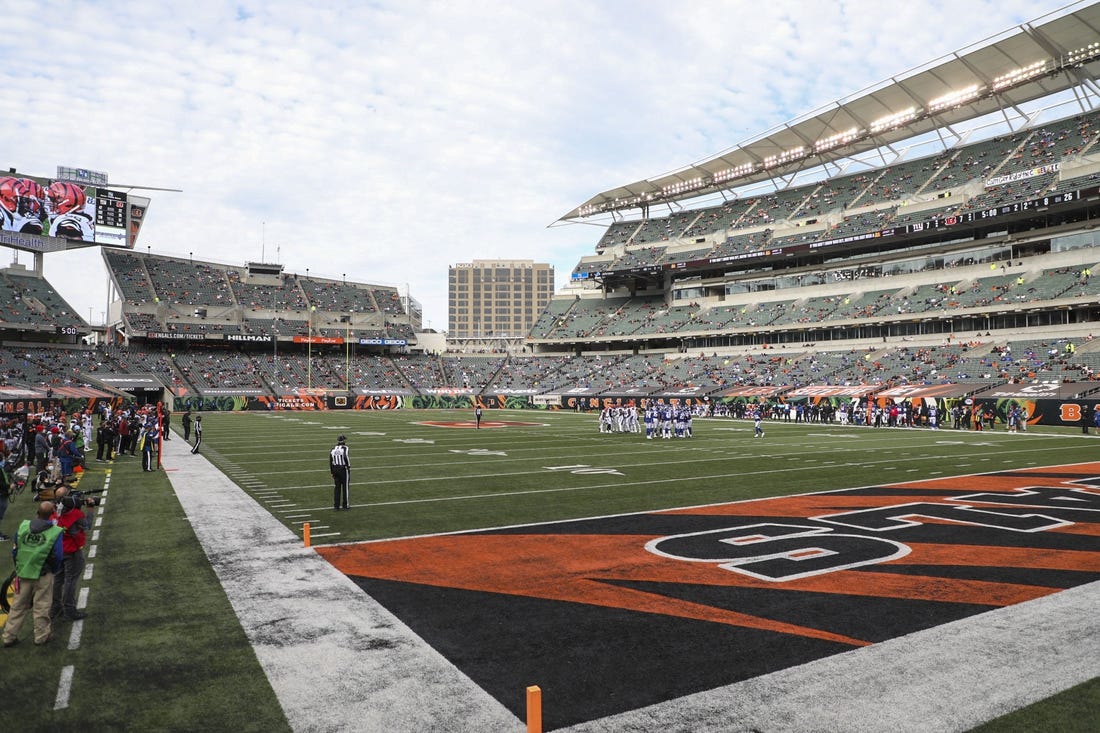 Nov 29, 2020; Cincinnati, Ohio, USA; A general view of Paul Brown Stadium during the first half of the game between the Cincinnati Bengals and the New York Giants. Mandatory Credit: Katie Stratman-USA TODAY Sports