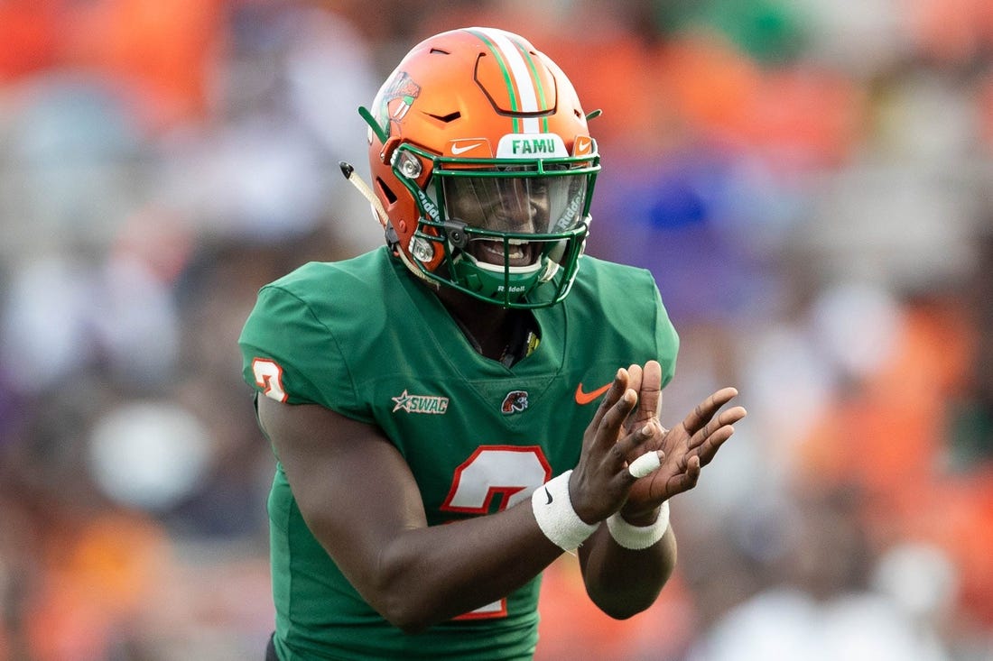 Florida A&M Rattlers quarterback Cameron Sapp (2) waits for the snap during a game between Florida A&M University and Alabama State University at Bragg Memorial Stadium in Tallahassee, Fla. Saturday, Oct. 2, 2021.

Famu Vs Alabama State 100221 490