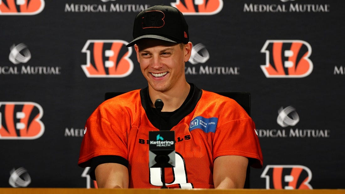 Cincinnati Bengals quarterback Joe Burrow gives his first press conference of the season as he returns from appendectomy surgery on Wednesday, Aug. 17, 2022.Joe Burrow Presser