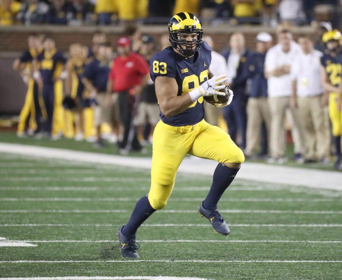 Michigan tight end Erick All catches a pass against the Hawaii during the first half on Saturday, Sept. 10, 2022, in Ann Arbor.

Mich2