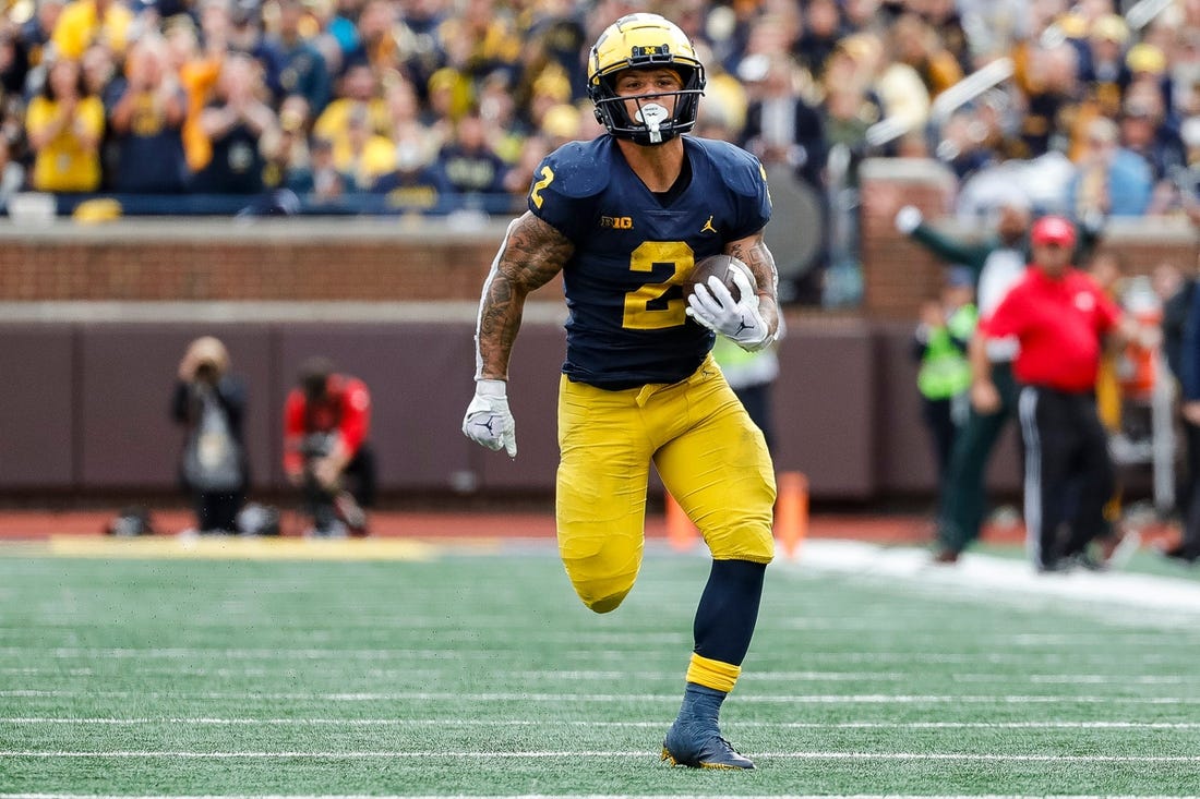 Michigan running back Blake Corum runs for a touchdown against Maryland during the second half at Michigan Stadium in Ann Arbor on Saturday, Sept. 24, 2022.