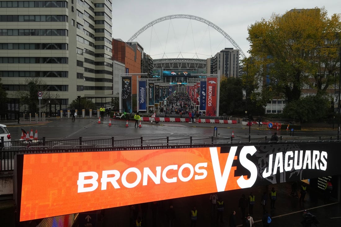 Oct 30, 2022; London, United Kingdom; A general overall view of Wembley Stadium during an NFL International Series game between the Jacksonville Jaguars and the Denver Broncos. Mandatory Credit: Kirby Lee-USA TODAY Sports