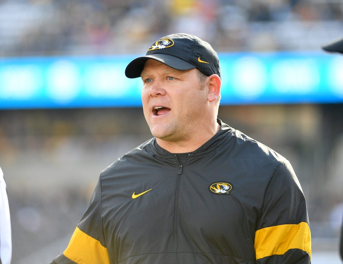 Nov 16, 2019; Columbia, MO, USA; Missouri Tigers head coach Barry Odom reacts to play during the second half against the Florida Gators  at Memorial Stadium/Faurot Field. Mandatory Credit: Denny Medley-USA TODAY Sports