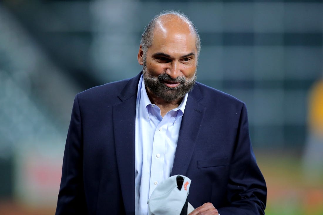 Sep 16, 2022; Houston, Texas, USA; Pittsburgh Steelers former running back and Pro Football Hall of Famer Franco Harris prior to the game between the Houston Astros and the Oakland Athletics at Minute Maid Park. Mandatory Credit: Erik Williams-USA TODAY Sports